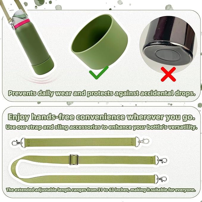 Silicone Boot Set for Owala Water Bottle 24 oz, 32 oz, 40 oz - Includes Non-Slip Sleeve, Shoulder Strap & Handle Strap, Perfect Owala Accessories, Fits Owala Tumbler, Owala FreeSip, Candy Coated SITKOL
