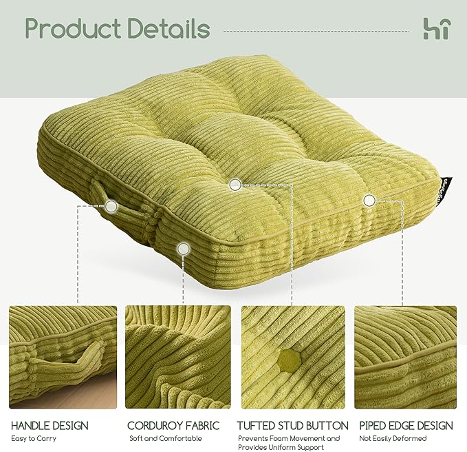 Washable Floor Pillow Cushion for Adults, Meditation Cushion Pillow, Large Square Floor Sitting, Removable Tufted Corduroy Cover, for Tatami Living Room or Yoga, 22x22 Inch, 2Pack, Machine Washable - Bloomnest
