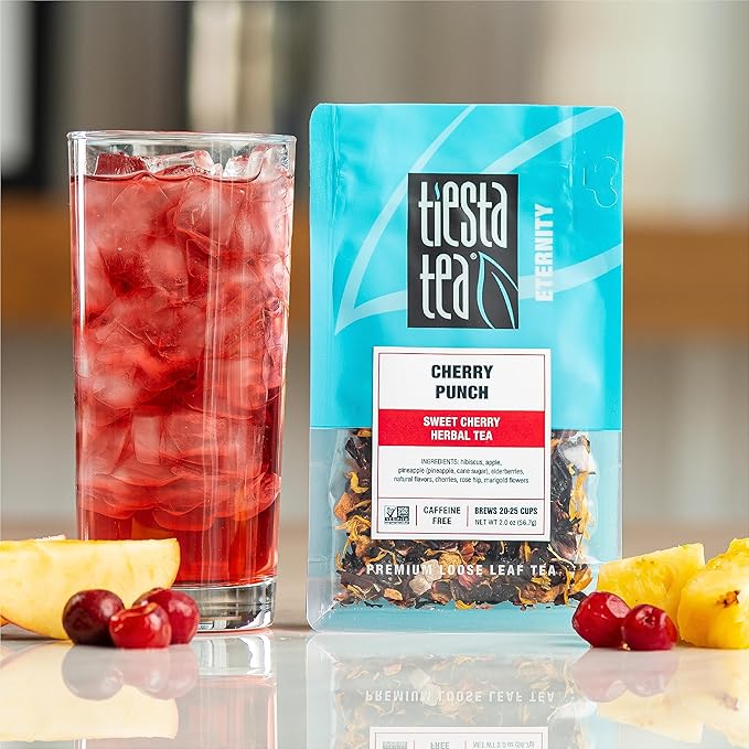 Tiesta Tea - Cherry Punch, Loose Leaf, Sweet Cherry Herbal Tea, Premium Blend, Non-Caffeinated, Makes Hot or Iced & Brews Up to 25 Cups, 2oz Resealable Pouch - Bloomnest