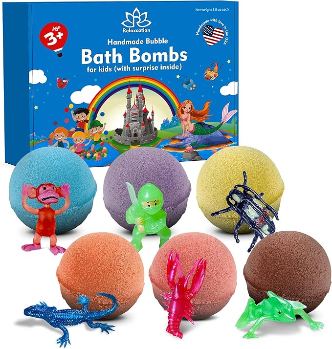 Bath Bombs Set for Kids with Surprise Toys Inside - Mystery Toys Inside Bubble Bath Balls - Great Gift for Girls and Boys for Easter - Handmade in USA - Bloomnest