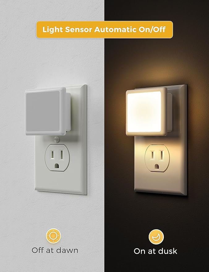 L LOHAS LED Night Lights Plug into Wall 2-Pack, 0.3W Plug in Night Light, Dusk to Dawn, 3000K Soft White, Bright Nightlight Auto-On/Off, for Adults Kids Room Bedroom Bathroom Hallway Kitchen, Non-Dim - Bloomnest