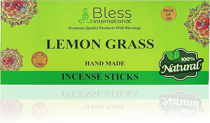Bless-Lemon-Grass 100%-Natural-Handmade-Hand-Dipped-Incense-Sticks Organic-Chemicals-Charcoal-Free Purification-Relaxation-Positivity-Yoga-Meditation Best-Woods-Scent (100 Sticks(5.25 OZ)) BlessInternational