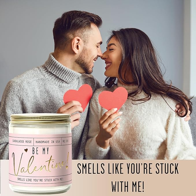 Valentines Day Gifts for Her, Valentine Candles, Valentines Gift for Girlfriend -Will You Be My Valentine Candle, w/Sandalwood & Red Roses I Valentines Gifts for Wife I 9oz, 50Hr Burn, USA Made - Bloomnest