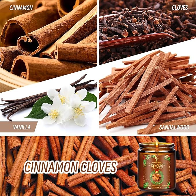 Christmas Candle, Cinnamon Cloves Scented Candles for Home, Holiday Candles Natural Soy Candle, Aromatherapy Candle 7 oz Jar Candles Christmas Gifts for Women Men - Bloomnest