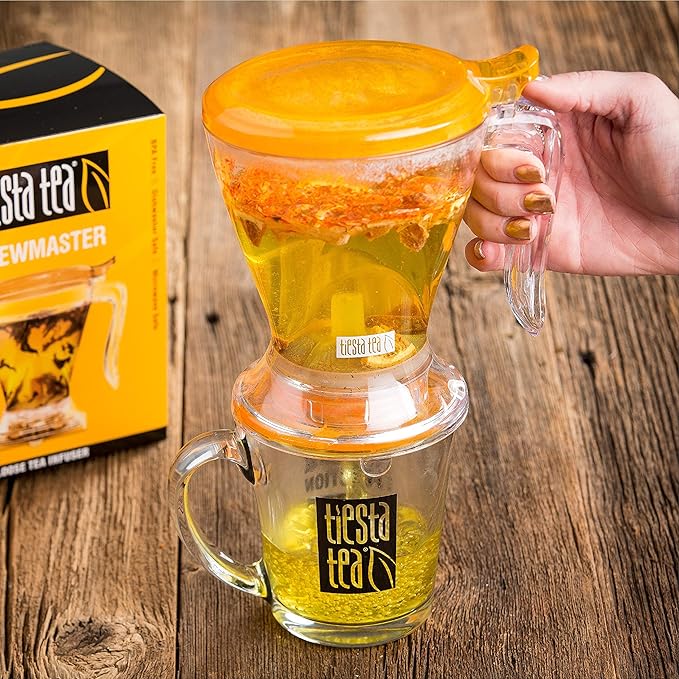 Tiesta Tea Brewmaster Coffee Infuser, Large Stainless Steel Strainer for Loose Leaf Tea, Fine Mesh Bottom Dispensing, Microwave & Dishwasher Safe, Reusable Steeper, Loose Leaf Holder, 16 Oz - Bloomnest