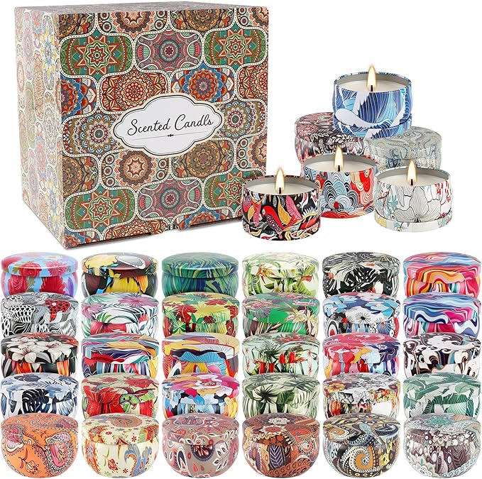 36-Pack Scented Candles Gift Set, 2.5oz Long-Lasting Soy Wax Candles with Essential Oils for Aromatherapy, Home Fragrance for Christmas Valentine's Day Holiday Season Relaxation Gifts - Bloomnest