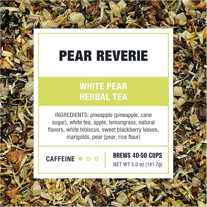 Tiesta Tea - Pear Reverie Tea, Loose Leaf, White Pear Herbal Tea, Premium Low Caffeine Tea Blend, Make Hot or Iced & Up to 50 Cups, 5 oz Refillable Tin - Bloomnest
