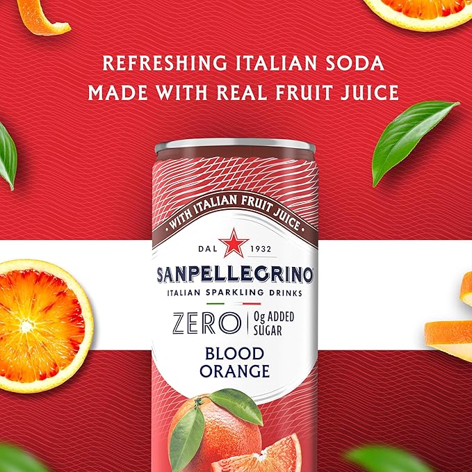 Sanpellegrino Zero Grams Added Sugar Italian Sparkling Drinks Blood Orange, Sparkling Orange and Blood Orange Beverage, 24 Pack of 11.15 Fl Oz Cans - Bloomnest