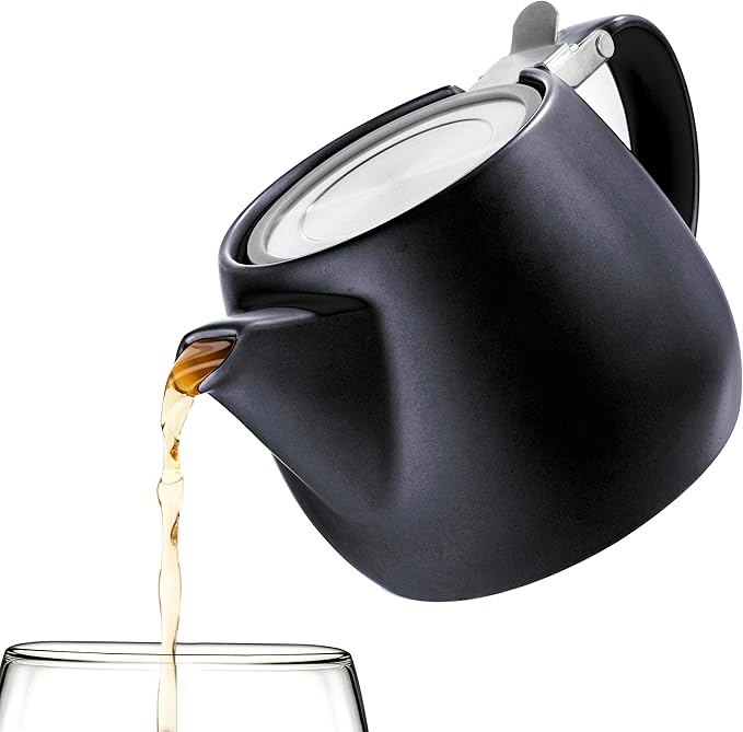 Tealyra - Pluto Porcelain Small Teapot Black - 18.2-ounce (1-2 cups) - Matte Finish - Stainless Steel Lid and Extra-Fine Infuser To Brew Loose Leaf Tea - 540ml - Bloomnest
