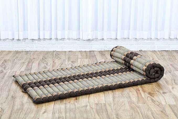 Leewadee - Foldable Floor Mattress - Japanese Roll Up Futon -Trifold Tatami Mat- Guest Floor Bed - Camping Mattress - Thai Massage Mat, Kapok Filled, 75 x 28 inches, Brown - Bloomnest