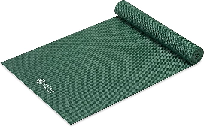 Gaiam Essentials Thick 2/5" (10mm) and Thin 1/4" (6mm) Yoga & Pilates, Fitness & Exercise Mat with Easy-Cinch Carrier Strap