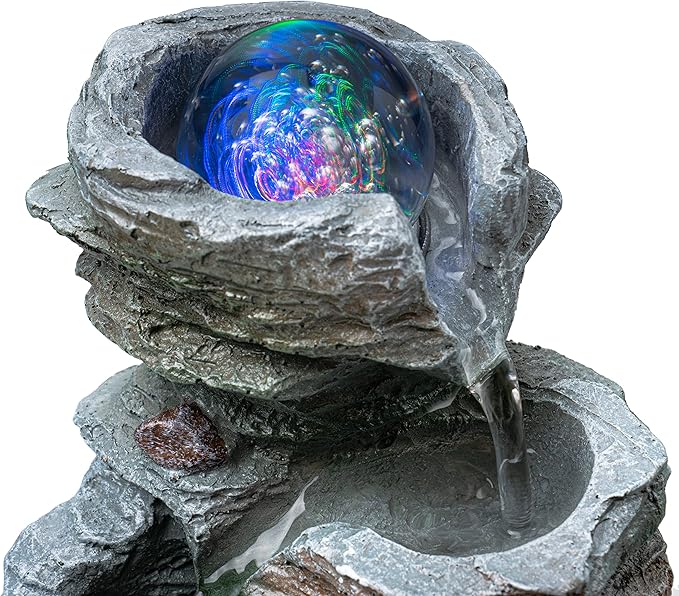 Father'sDen Tabletop Water Fountain-Indoor Waterfall-Desk Fountain-Audible Relaxing Waterfall Sounds from mini Water Feature with Inspiring LED Colors from Spinning Glass Ball - Bloomnest