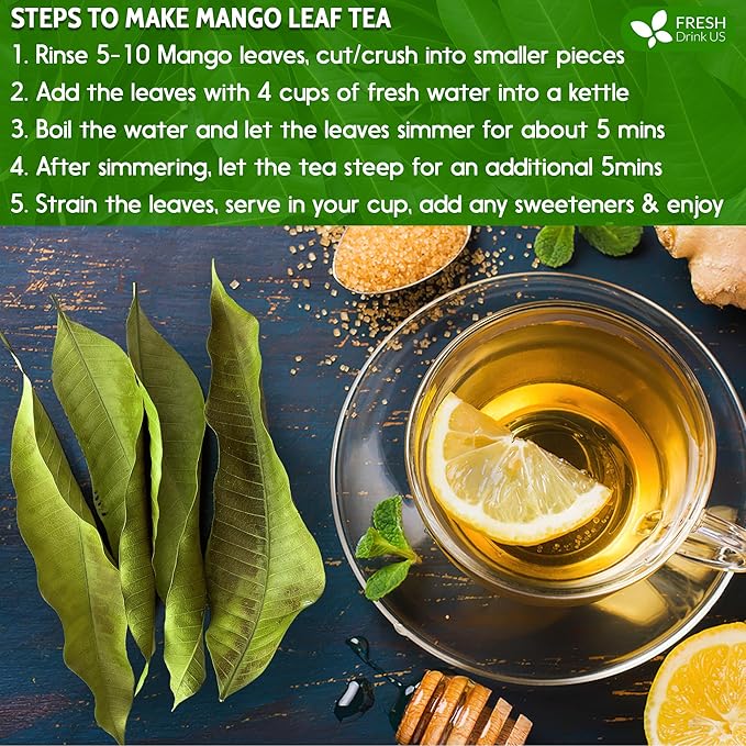 FreshDrinkUS, Premium 140+ Mango Whole Leaves Dried, 100% Natural & Pure from Dried Mango Leaves, Mango Leaf Tea, No Additives, No Caffeine, Vegan - Bloomnest