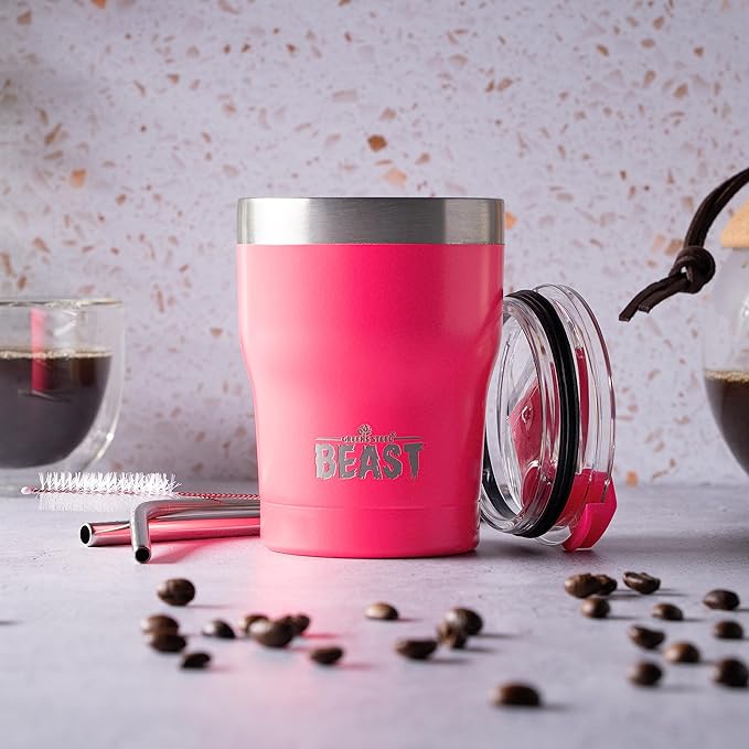 Beast 10 oz Tumbler Stainless Steel Vacuum Insulated Coffee Ice Cup Double Wall Travel Flask (Cupcake Pink) - Bloomnest