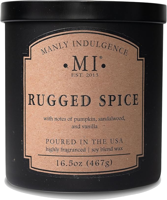 Manly Indulgence Rugged Spice Scented Candles for Men, 2 Wick, 16.5 oz, Premium Soy Blend Wax, 60H Burn, Candles for Home Scented - Made in The USA - Bloomnest