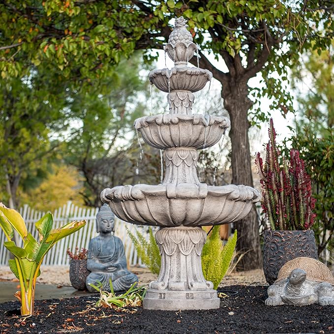 58.3" 3-Tier Outdoor Freestanding Water Fountain - Classic Leaf Design, Large Bird Bath with Pump - Ideal for Yard, Lawn and Garden Décor - Bloomnest