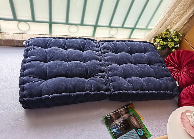 Verpert Floor Pillow 25x25 Inch Square Meditation Cushion Floor Seating for Adults Oversized Tufted seat Cushion Reading Nook for Kids, Yoga Meditation Pillow for Sitting on Floor (Navy)