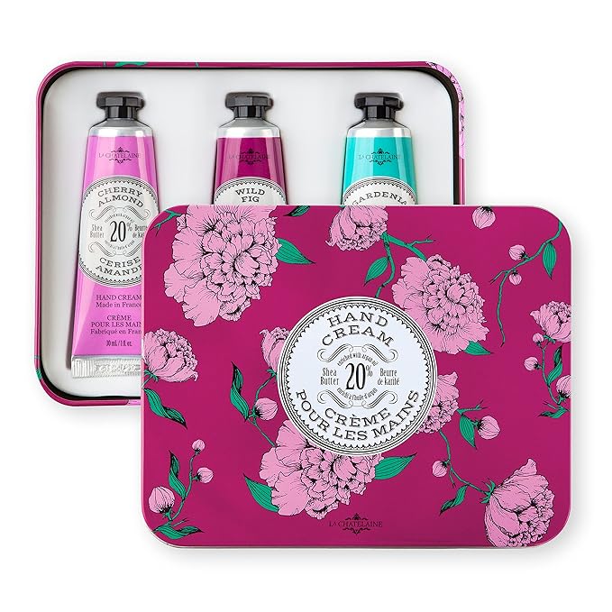 La Chatelaine Hand Cream Gift Set for Women, Hand Lotion for dry cracked hands, Travel Size, Natural Hand Cream Made in France with Organic Shea Butter (Cherry Almond, Wild Fig, & Gardenia) 3 x 1 fl - Bloomnest