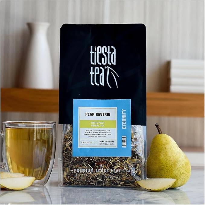 Tiesta Tea - Pear Reverie Tea, Loose Leaf, White Pear Herbal Tea, Premium Low Caffeine Tea Blend, Make Hot or Iced & Up to 200 Cups, 16 oz Resealable Bulk Pouch - Bloomnest