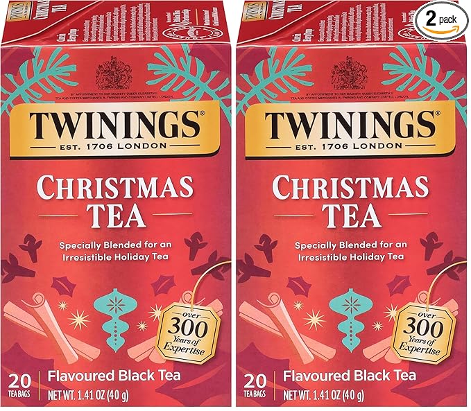 Twinings Christmas Black Tea Individually Wrapped Bags, 20 Count (Pack of 2), Aromatic Cinnamon & Clove, Caffeinated, Enjoy Hot or Iced, 20 Teabags - Bloomnest
