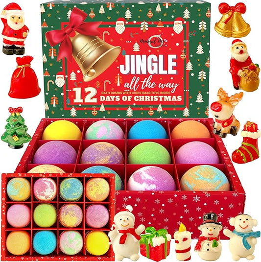 Christmas Bath Bombs for Kids with Surprise Toys Inside - Kids Advent Calendar Bathbombs - 12 Pack Organic Bath Bombs Gift Set, Moisturizing Bubble Bath Fizzies, Gifts for Boys, Girls, Toddler - Bloomnest