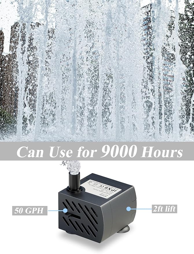 alizzy 50GPH(180L/H) Small Aquarium Pump, 3w Ultra Quiet Submersible Water Pump with 1.6ft Tubing for Fountain, Fish Tank, Hydroponic and Pet - Bloomnest