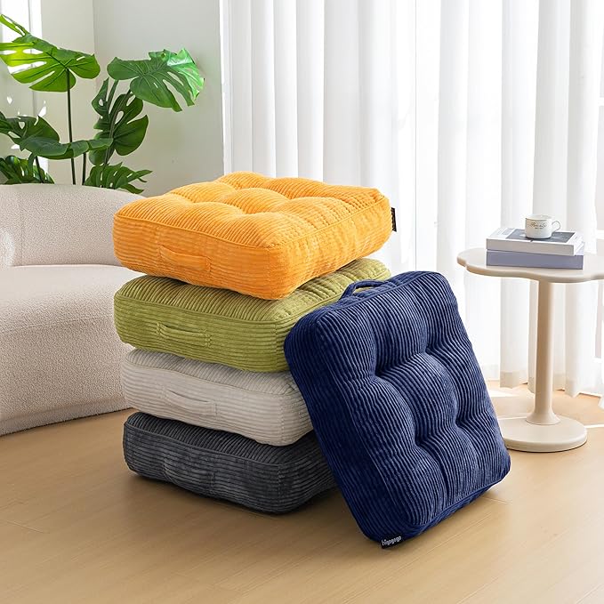 6" Washable Floor Pillow Cushion for Adults, Meditation Cushion Pillow, Large Square Floor Sitting, Removable Tufted Corduroy Cover, for Tatami Living Room or Yoga, 22x22 Inch, 2Pack, Machine Washable - Bloomnest