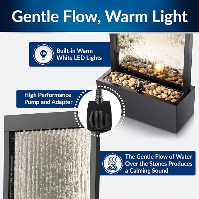 Alpine Corporation Mirror Waterfall Fountain with Stones and Lights - Zen Indoor/Outdoor Decor for Office, Living Room, Patio, Entryway - 72 Inches - Bloomnest