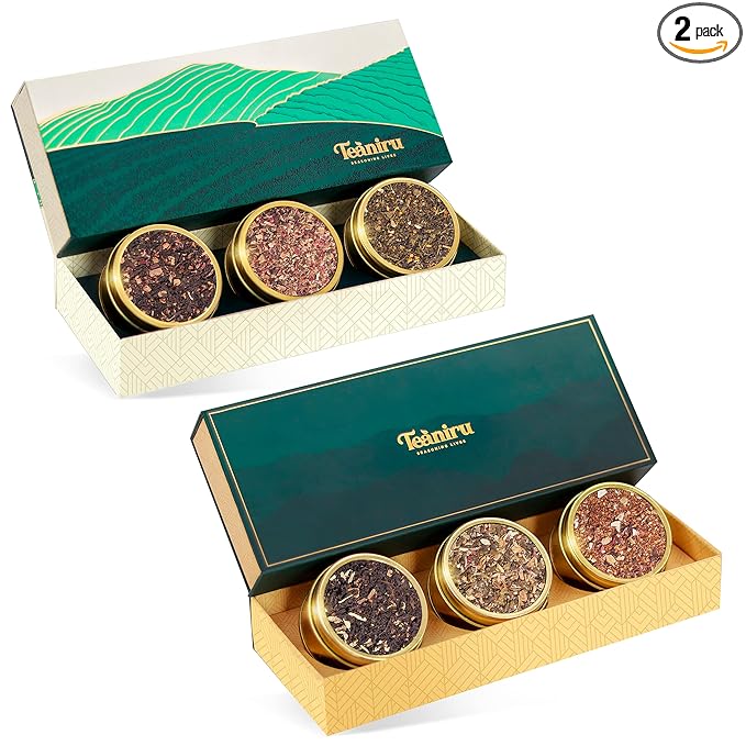 Teaniru, Gourmet Tea Collection – 6 Flavored Loose Leaf Set | 100% Pure Leaf with Real Ingredients | Gluten Free Tea – Brew it Hot or Cold, Serves up to 200 Cups | Gourmet Gift Sets | Thanks Giving - Bloomnest