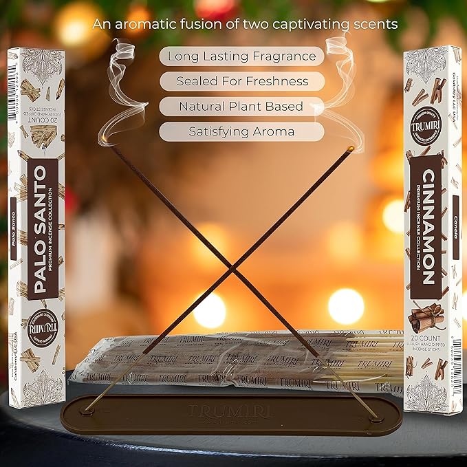 Trumiri Incense Sticks - Combo Pack of 40 Insence-Sticks - 20 Palo Santo + 20 Cinnamon - Insenses - Insents - Incents - Inscense - Incence - Incienso - All Natural Incense Sticks TRUMIRI