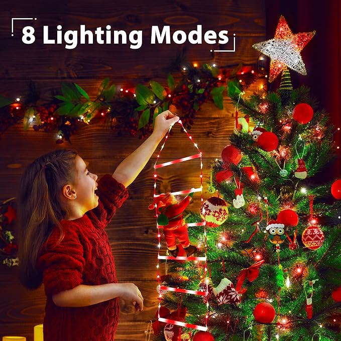Toodour LED Christmas Light - 2.5FT Christmas Decorative Ladder Lights with Santa Claus, Xmas Decorations Light for Indoor Outdoor, Window, Garden, Home, Wall, Xmas Tree Decor - White & Red - Bloomnest