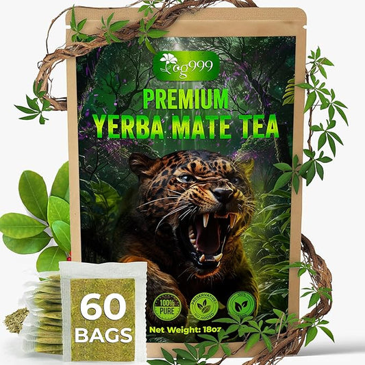 FreshDrinkUS, 60 Tea Bags Yerba Mate, Hi-Caffeine, Super-Green Yerba Mate| No Dust| Fresh - Never Aged (Ilex Paraguariensis), Cultivated from Argentina - Rich in Antioxidants and Plant Nutrients. - Bloomnest