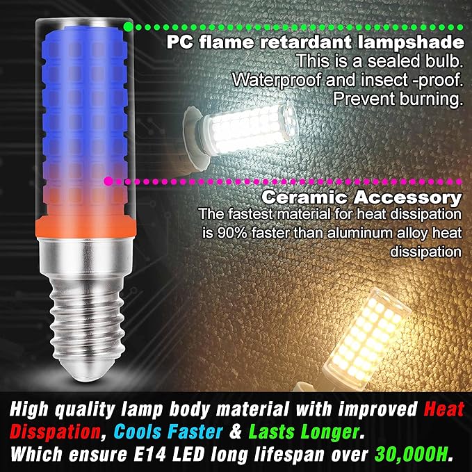 E14 6W European Base LED Turkish Lamp Bulb Equivalent 60W Daylight White 6000K 700lm AC120V E14 C7 T6 LED Bulbs for Persian Moroccan Lamp Chandeliers Ceiling Fan Bulb Under Cabinet Lights, 3 Pack - Bloomnest