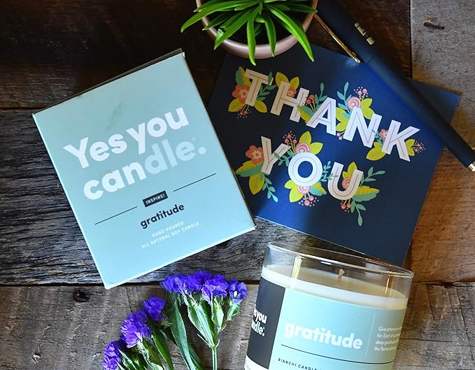 Gratitude, Bergamot & Citrus, Highly-Scented, Inspirational Soy Candle, Made in USA, Pure Essential Oils, Aromatherapy, 8 oz - Bloomnest