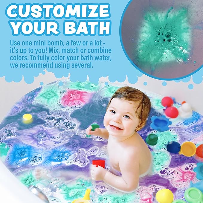 Tub Works Lil' Bursts Mini Bath Bombs for Kids, 90 Count, Gumdrop | Nontoxic | Tiny With A Burst of Color, Foam & Bubbles | Customize Bath With Fun Colors | Create Bath Art - Bloomnest