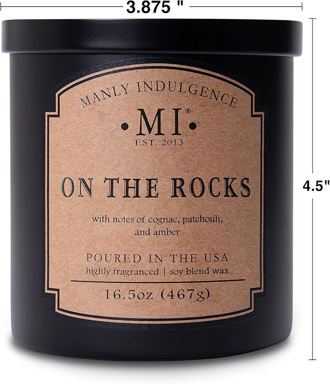 Manly Indulgence On The Rocks Scented Candles for Men, 2 Wick, 16.5 oz, Premium Soy Blend Wax, 60H Burn, Candles for Home Scented - Made in The USA - Bloomnest
