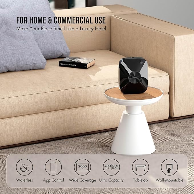 Airversa Smart Waterless Essential Oil Diffuser Scent Air Machine for Large Rooms Spaces Home and Commercial Use, Up to 2000 sq ft 400 mL Capacity, Aromatherapy Scent Diffuser, Black ANA - Bloomnest