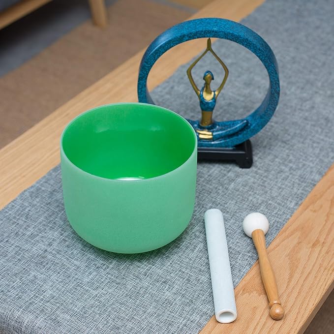 Leize Quartz Crystal Singing Bowl F Note 432 hz Heart Chakra Green 10" with Heavy Duty Carrying Case Suede Striker