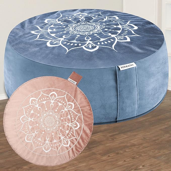 Hihealer Meditation Cushion, Traditional Tibetan Meditation Pillow Velvet Cover - Large Floor Cushion Seating for Adults - Yoga Buckwheat Bolster for Women、Moms - Bloomnest