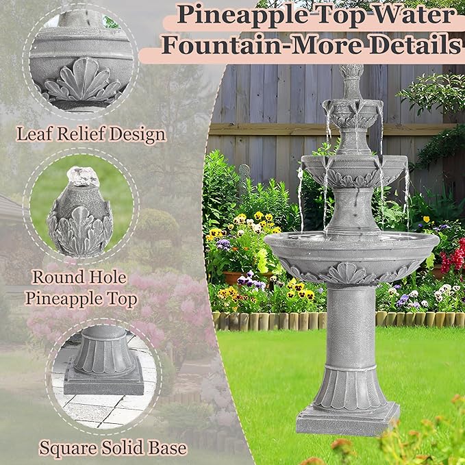 MAGIC UNION Outdoor Garden Water Fountains, 48.4''H Italian Style Fountain and Waterfall Outside, 3-Tier Large Bubbler Cascading Indoor Floor Fountain Features with Pump for Home Yard Decor (Gray) - Bloomnest