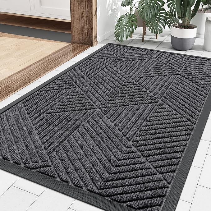 Smiry Front Door Mat Outside Entrance, Heavy Duty Sturdy Natural Rubber Doormat, Trap Dirt and Moisture, Easy Clean Low Profile Mats for Indoor Outdoor Entry, Irregular Triangle (29.5x17, Light Grey) - Bloomnest