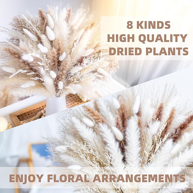 96PCS Natural Dried Pampas Grass Boho Home Decor Bouquet Phragmites Dried Flowers Bouquet for Wedding Floral Arrangements Home Decorations (96PCS) - Bloomnest