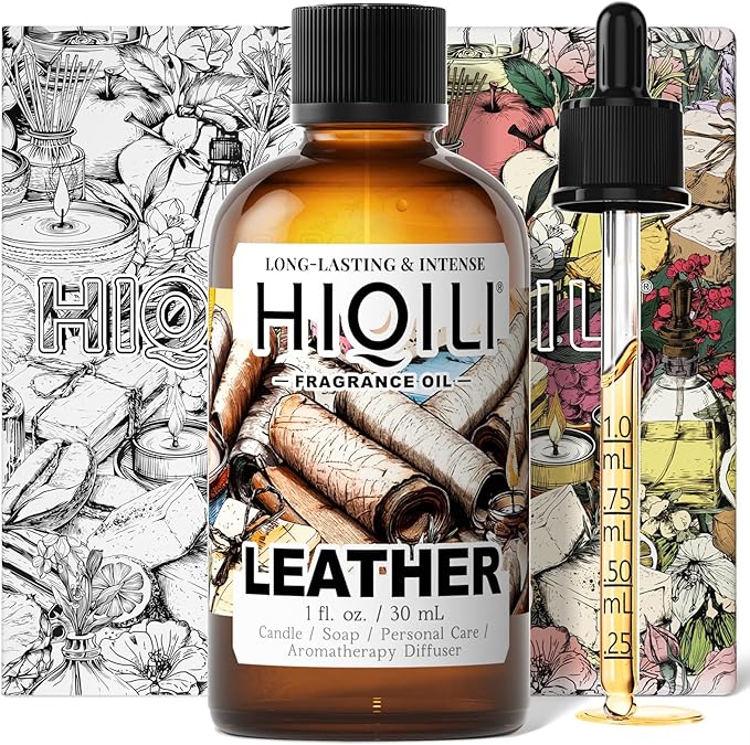 HIQILI Leather Fragrance Oil, Men's Scent, for Car Air Freshener Use, Soap, Candle, and Long-Lasting Perfume Making - 1 Fl Oz HIQILI