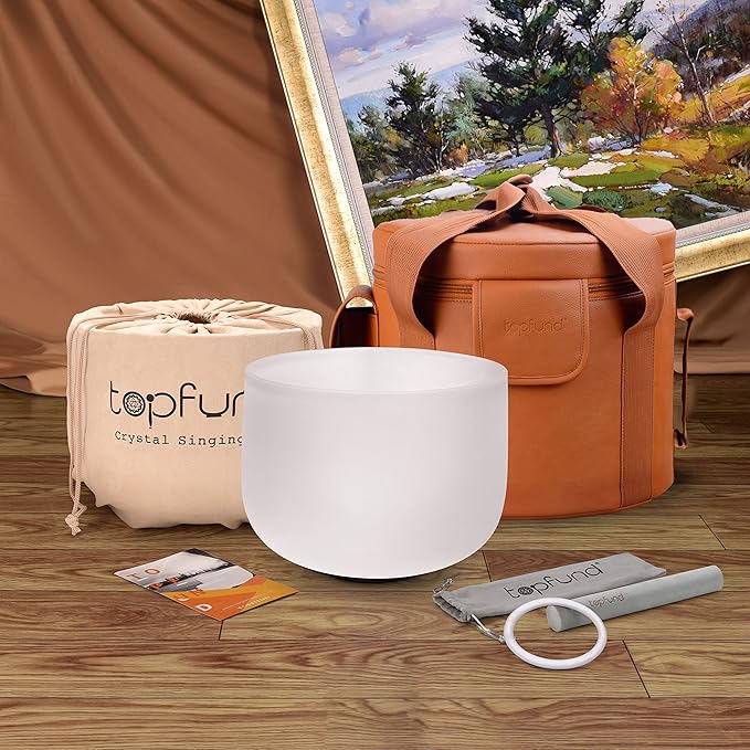 TOPFUND G# Note Crystal Singing Bowl Zeal Chakra 10 inch with Heavy Duty Carrying Case and Suede Mallet - Bloomnest