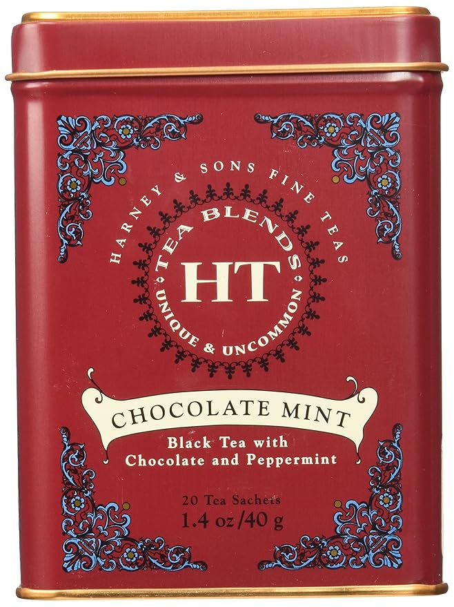 Harney and Sons Chocolate Mint, Flavored Black Tea - 20 Sachets per Tin (Pack of 2) - Bloomnest