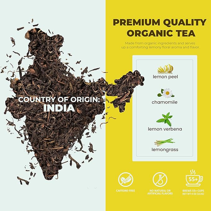 Gardenika Organic Lemon Chamomile Loose Leaf Tea, KSA Kosher, Caffeine Free, Herbal with Chamomile and Lemongrass – 4 oz (1 Pack) - Bloomnest
