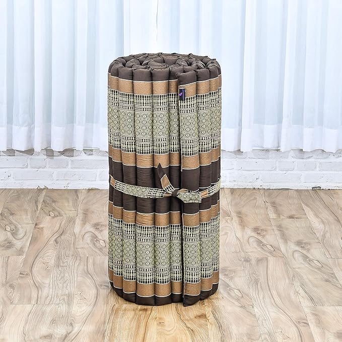 Leewadee - Foldable Floor Mattress - Japanese Roll Up Futon -Trifold Tatami Mat- Guest Floor Bed - Camping Mattress - Thai Massage Mat, Kapok Filled, 75 x 28 inches, Brown - Bloomnest