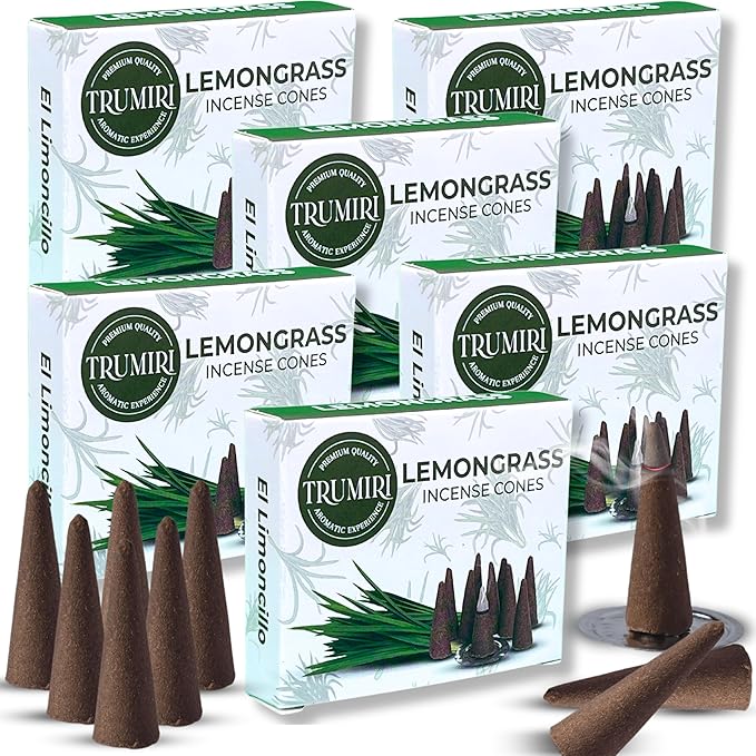 Lemongrass Incense Cones - 60 Cones, Six Packs of 10, Scented TRUMIRI