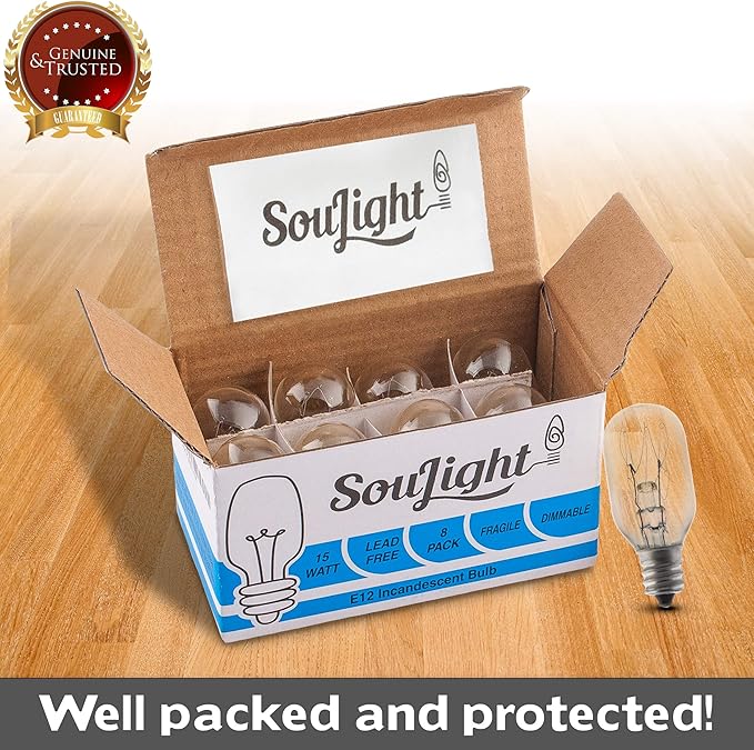 Salt Lamp Bulb -15 Watt Replacement Bulbs for Himalayan Salt Lamp & Baskets, Scentsy Plug-in & Wax Warmers, Night Lights. T20 E12 Socket with Candelabra Base, Clear, 8 Pack - Bloomnest