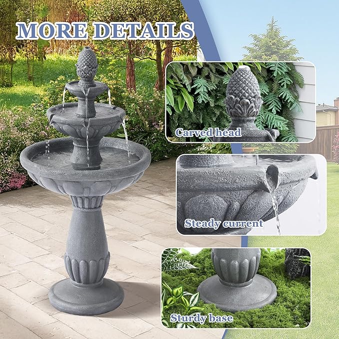 Grepatio Italian Outdoor Water Fountain, 3 Tiers Bubbler Garden Waterfalls Fountains, 40.6" H Tall Roman Pillar Floor Water Fountain for Indoor, Yard, Lawn and Garden Décor - Bloomnest